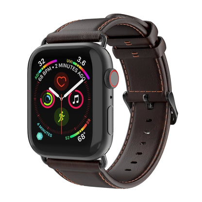 For Apple Watch Series 4 44mm DUX DUCIS Business Genuine Leather Watch Strap(Coffee)