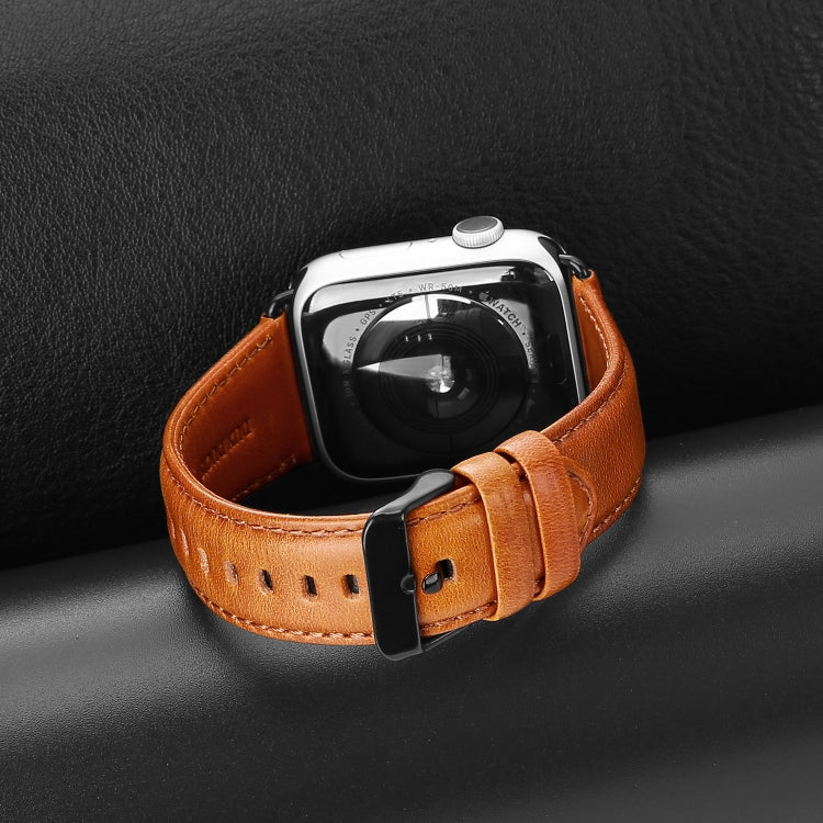 For Apple Watch Series 3 38mm DUX DUCIS Business Genuine Leather Watch Strap(Khaki)