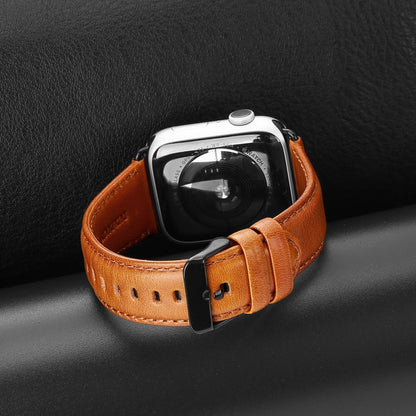 For Apple Watch Series 3 38mm DUX DUCIS Business Genuine Leather Watch Strap(Khaki)