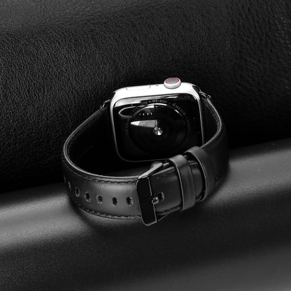 For Apple Watch Series 3 42mm DUX DUCIS Business Genuine Leather Watch Strap(Black)