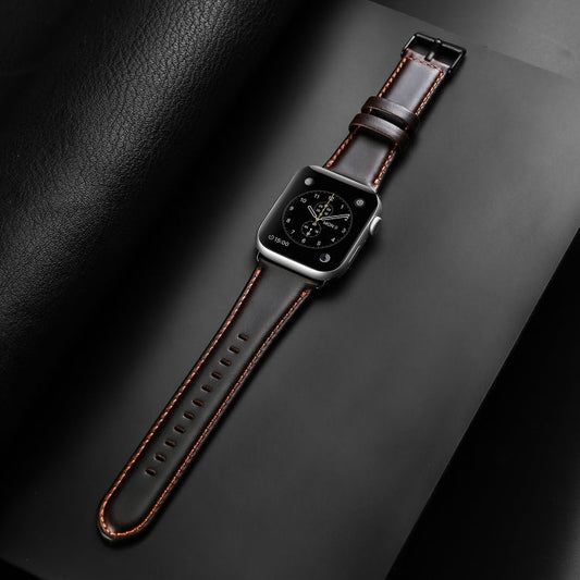 For Apple Watch Series 10 42mm DUX DUCIS Business Genuine Leather Watch Strap(Coffee)