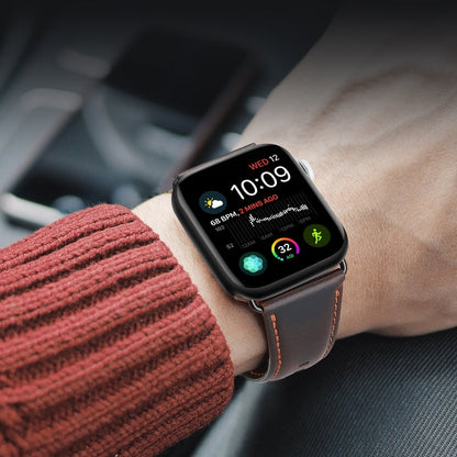 For Apple Watch Series 10 42mm DUX DUCIS Business Genuine Leather Watch Strap(Coffee)