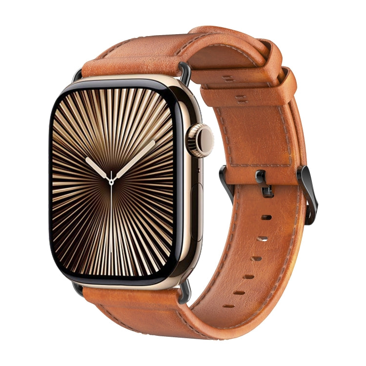 Pour Apple Watch Series 10 46mm Bracelet DUX DUCIS en cuir véritable (Kaki)