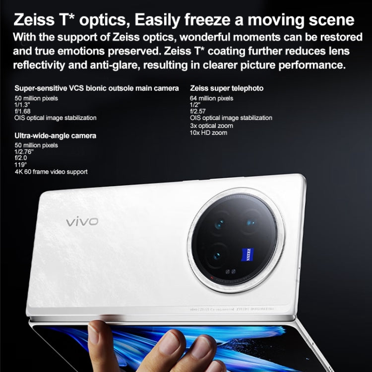 vivo X Fold3 Pro, 16GB+512GB, Face ID / Fingerprint Identification, 8.03 inch + 6.53 inch Android 14 OriginOS 4 Snapdragon 8 Gen 3 Octa Core 3.3GHz, OTG, NFC, Network: 5G(White)