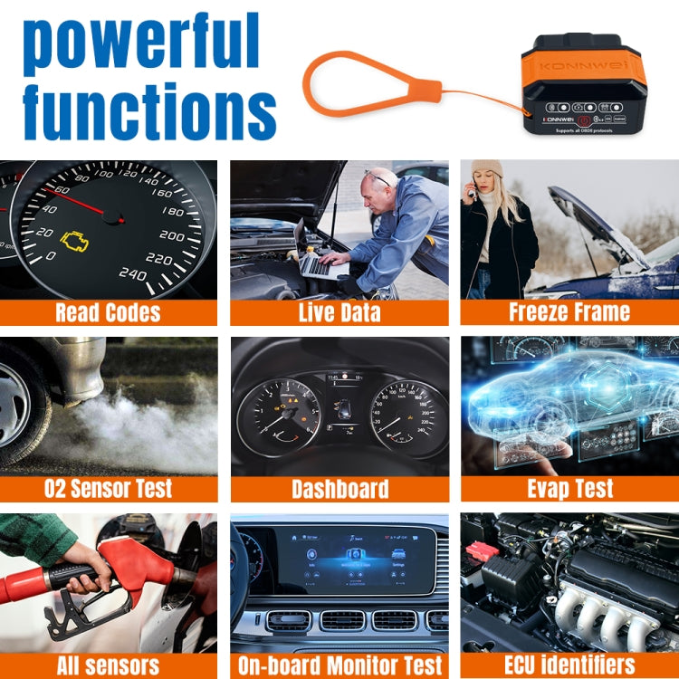 KONNWEI KW906 Scanner OBD2 Bluetooth 5.0 pour voiture Compatible Android et iOS (Noir)