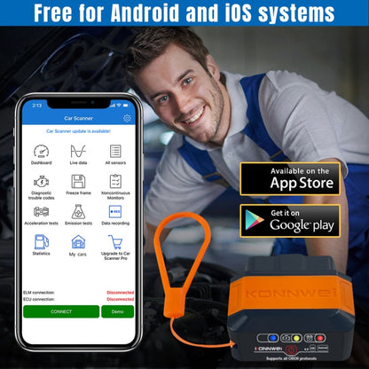 KONNWEI KW906 Scanner OBD2 Bluetooth 5.0 pour voiture Compatible Android et iOS (Noir)