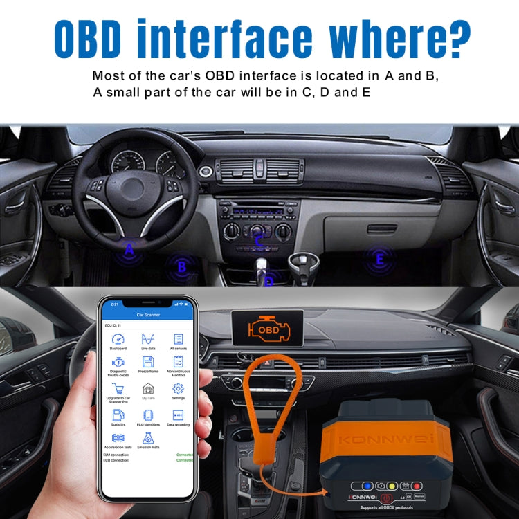 KONNWEI KW906 Scanner OBD2 Bluetooth 5.0 pour voiture Compatible Android et iOS (Noir)