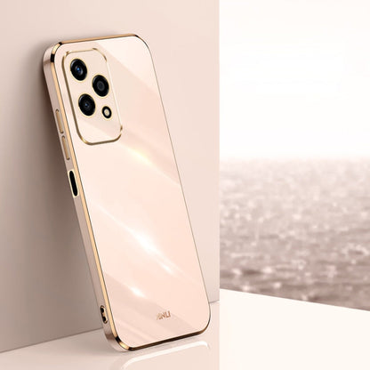 For Honor 200 Lite Global XINLI Straight 6D Plating Gold Edge TPU Phone Case(Pink)