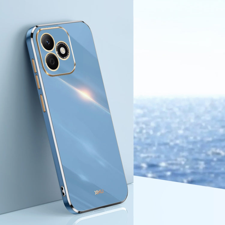 Coque de téléphone en TPU For Honor X60i XINLI à placage 6D avec bordure dorée (Bleu Céleste)