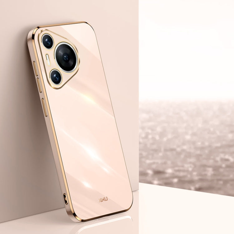 Pour Huawei Pura 70 Coque de téléphone en TPU plaqué or 6D bord droit XINLI (rose)