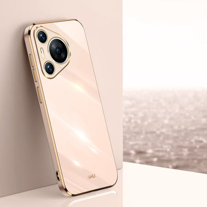 Pour Huawei Pura 70 Coque de téléphone en TPU plaqué or 6D bord droit XINLI (rose)