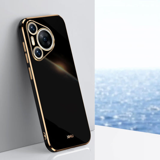 For Huawei Pura 70 XINLI Straight 6D Plating Gold Edge TPU Phone Case(Black)