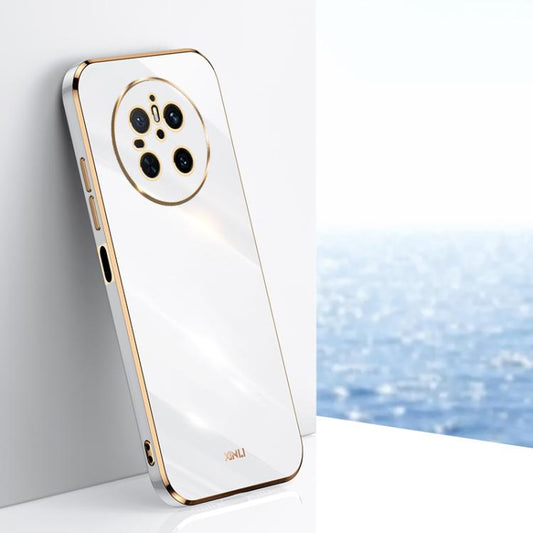 For Huawei Mate 70 XINLI Straight 6D Plating Gold Edge TPU Phone Case(White)