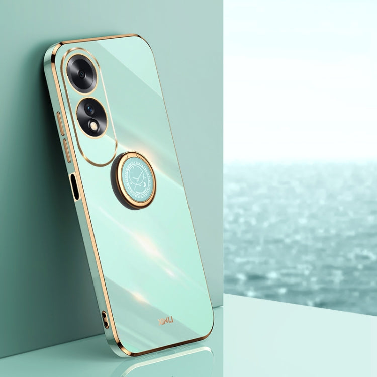 For OPPO A60 4G XINLI Straight Edge 6D Electroplate TPU Phone Case with Ring Holder(Mint Green)