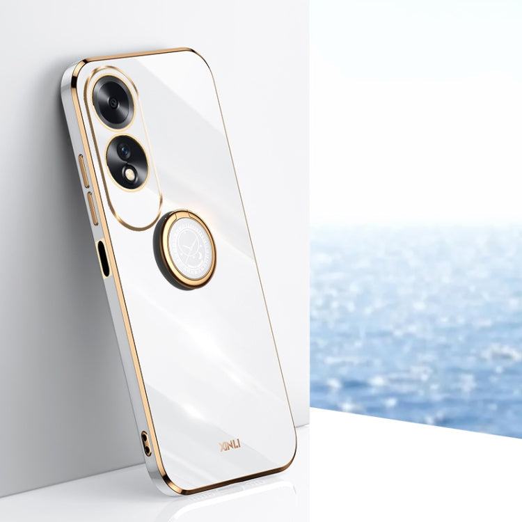 For OPPO A60 4G XINLI Straight Edge 6D Electroplate TPU Phone Case with Ring Holder(White)