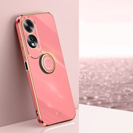 For OPPO A60 4G XINLI Straight Edge 6D Electroplate TPU Phone Case with Ring Holder(Hawthorn Red)