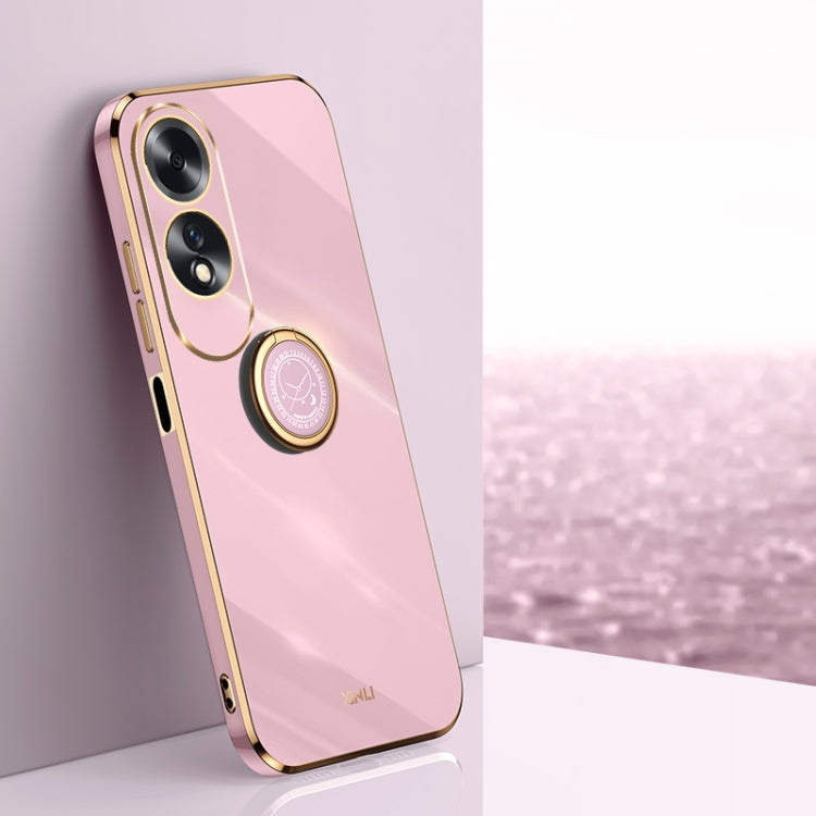 For OPPO A60 4G XINLI Straight Edge 6D Electroplate TPU Phone Case with Ring Holder(Cherry Purple)