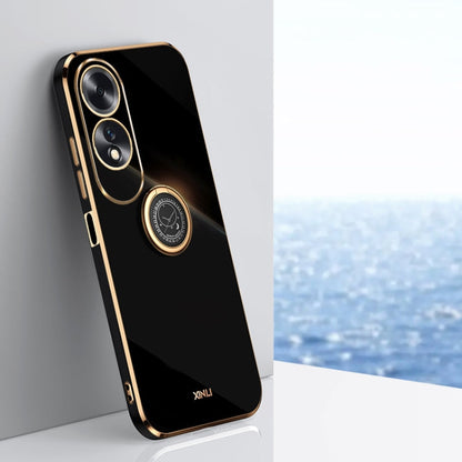For OPPO A60 4G XINLI Straight Edge 6D Electroplate TPU Phone Case with Ring Holder(Black)