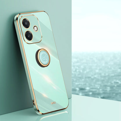 For OPPO A3 5G India XINLI Straight Edge 6D Electroplate TPU Phone Case with Ring Holder(Mint Green)