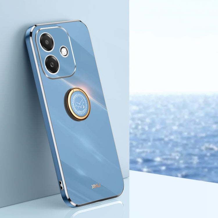 Pour coque de téléphone en TPU à bords droits 6D galvanisés XINLI avec support annulaire pour OPPO A3 5G Inde (Bleu Céleste)