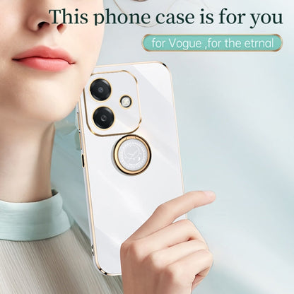 Pour coque de téléphone en TPU à bords droits 6D galvanisés XINLI avec support annulaire pour OPPO A3 5G Inde (Bleu Céleste)
