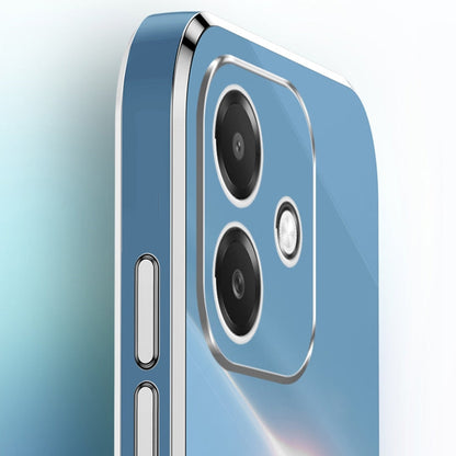 Pour coque de téléphone en TPU à bords droits 6D galvanisés XINLI avec support annulaire pour OPPO A3 5G Inde (Bleu Céleste)