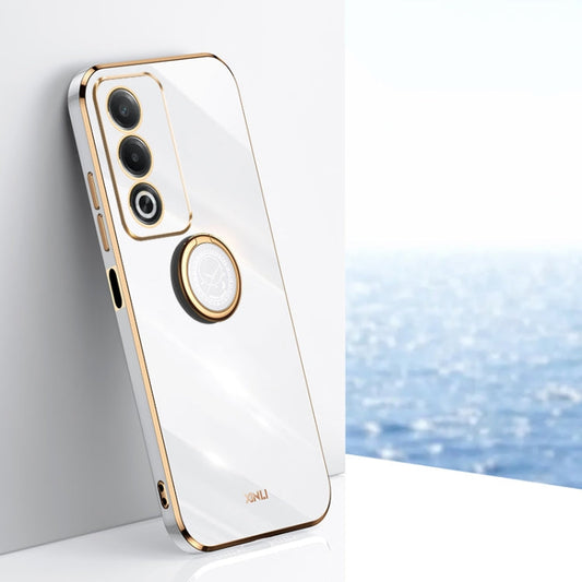 For OPPO A3 Pro India XINLI Straight Edge 6D Electroplate TPU Phone Case with Ring Holder(White)
