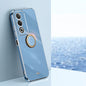 For OPPO A3 Pro India XINLI Straight Edge 6D Electroplate TPU Phone Case with Ring Holder(Celestial Blue)