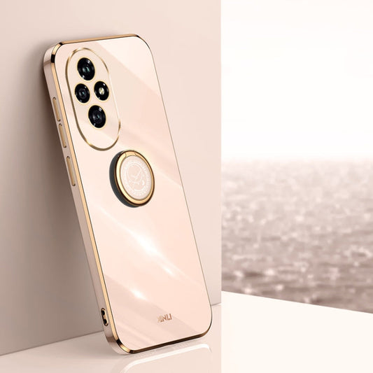 For Honor 200 XINLI Straight 6D Plating Gold Edge TPU Shockproof Case with Ring Holder(Pink)