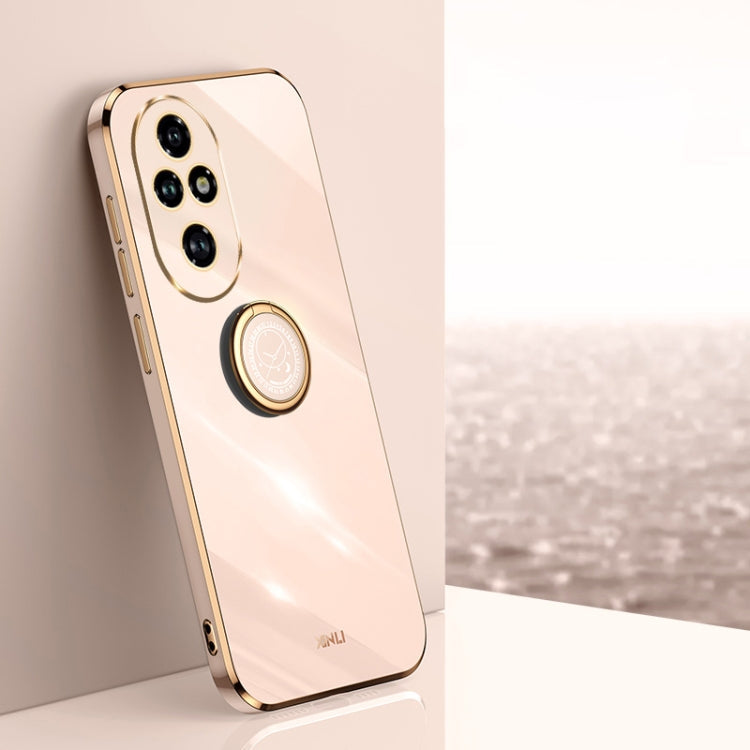 For Honor 200 Pro XINLI Straight 6D Plating Gold Edge TPU Shockproof Case with Ring Holder(Pink)
