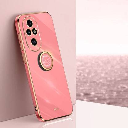 For Honor 200 Pro XINLI Straight 6D Plating Gold Edge TPU Shockproof Case with Ring Holder(Hawthorn Red)