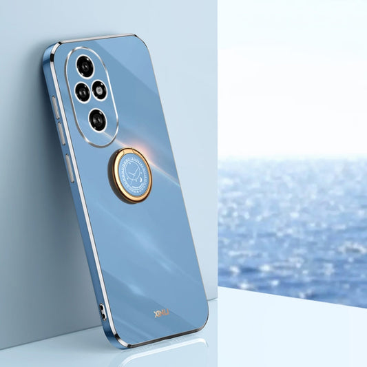 For Honor 200 Pro XINLI Straight 6D Plating Gold Edge TPU Shockproof Case with Ring Holder(Celestial Blue)
