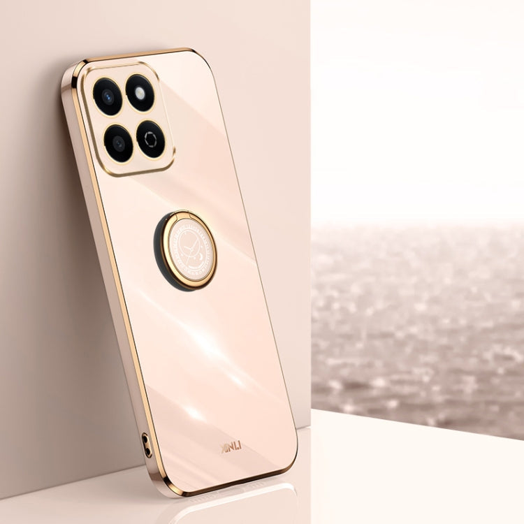 Étui antichoc en TPU plaqué or à bord droit 6D XINLI pour Honor Play 60 Plus avec anneau de support (rose)