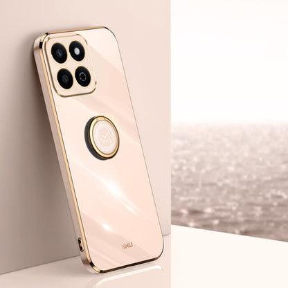 Étui antichoc en TPU plaqué or à bord droit 6D XINLI pour Honor Play 60 Plus avec anneau de support (rose)