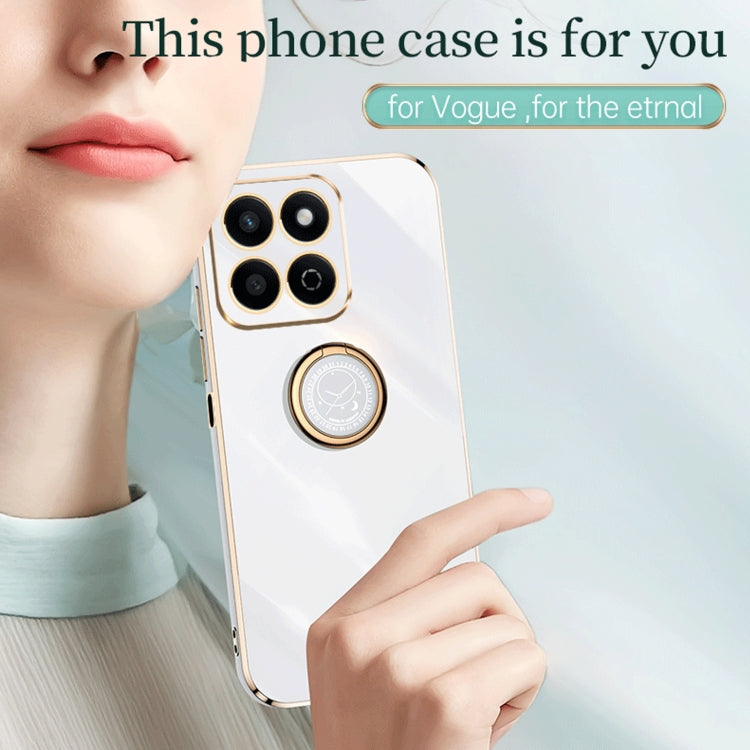 Étui antichoc en TPU plaqué or à bord droit 6D XINLI pour Honor Play 60 Plus avec anneau de support (rose)