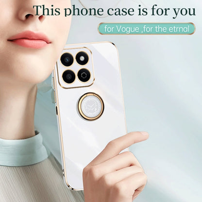 Étui antichoc en TPU plaqué or à bord droit 6D XINLI pour Honor Play 60 Plus avec anneau de support (rose)