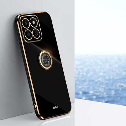 Pour Honor Play 60 Plus XINLI Étui antichoc en TPU plaqué or 6D droit avec anneau support (noir)