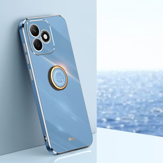 For Honor X60i XINLI Straight 6D Plating Gold Edge TPU Shockproof Case with Ring Holder(Celestial Blue)