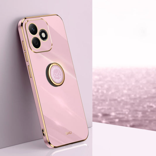 For Honor X60i XINLI Straight 6D Plating Gold Edge TPU Shockproof Case with Ring Holder(Cherry Purple)