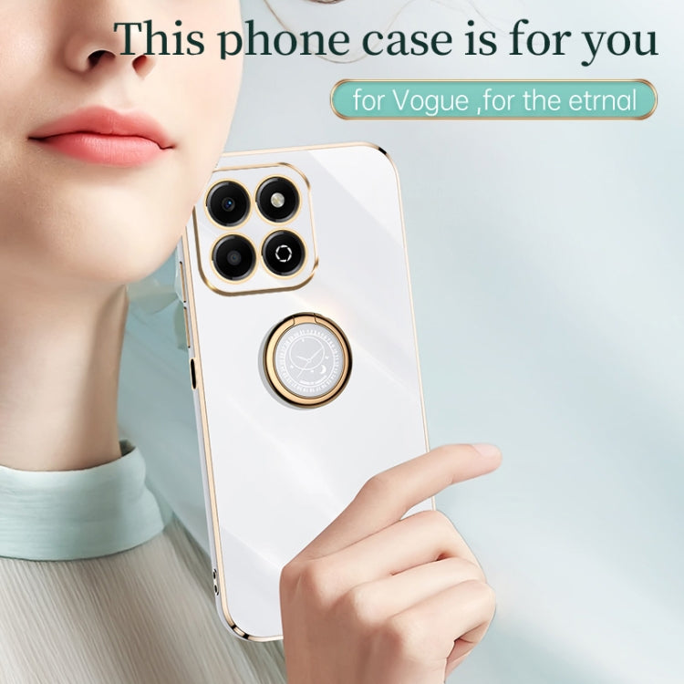 For Honor X6b XINLI Straight 6D Plating Gold Edge TPU Shockproof Case with Ring Holder(Celestial Blue)