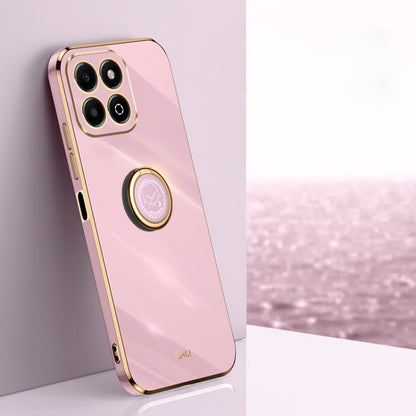 For Honor X6b XINLI Straight 6D Plating Gold Edge TPU Shockproof Case with Ring Holder(Cherry Purple)