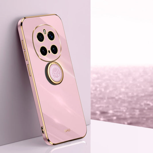 Pour Honor Magic7 Pro XINLI Coque droite antichoc en TPU plaquée or 6D avec support d'anneau (Violet Cerise)