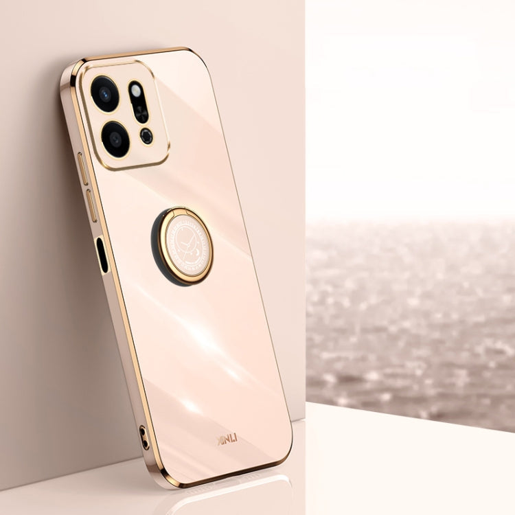 For Honor Play9T 5G XINLI Straight 6D Plating Gold Edge TPU Shockproof Case with Ring Holder(Pink)