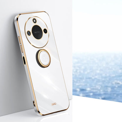 For Honor X60 XINLI Straight 6D Plating Gold Edge TPU Shockproof Case with Ring Holder(White)