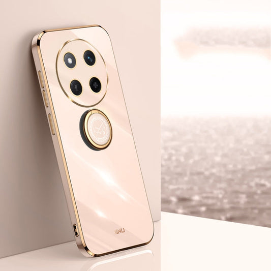For Honor X60 Pro XINLI Straight 6D Plating Gold Edge TPU Shockproof Case with Ring Holder(Pink)