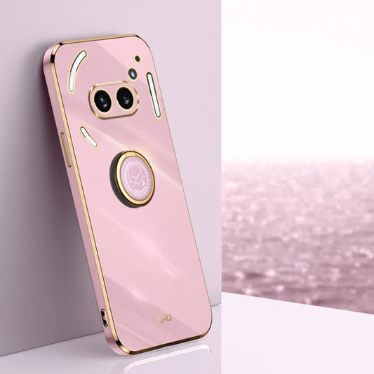 Pour l'étui de téléphone Nothing Phone 2A XINLI à bord droit 6D en TPU électrolytique avec support d'anneau (violet cerise)