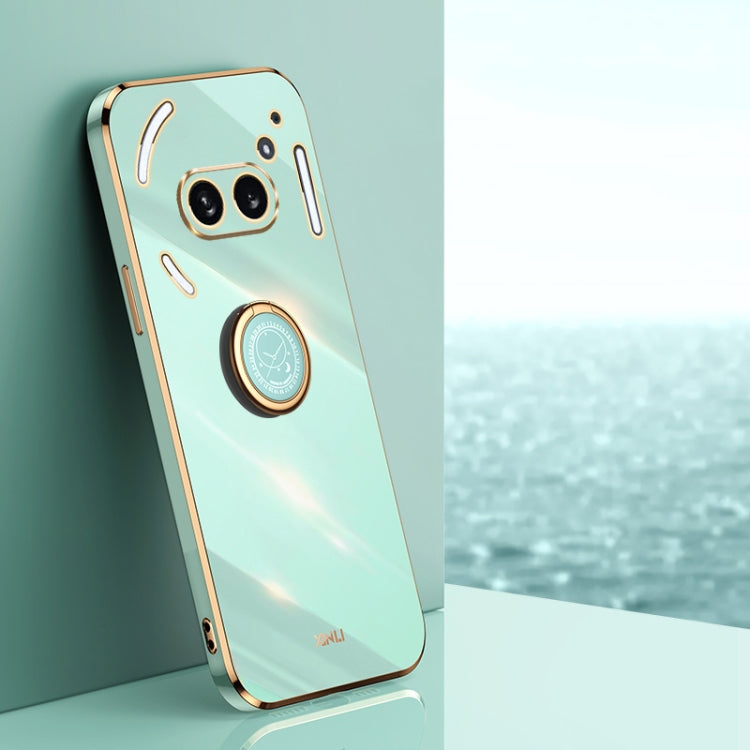 Pour Nothing Phone 2A XINLI Coque de téléphone en TPU électrolytique 6D à bords droits avec support de bague (vert menthe)