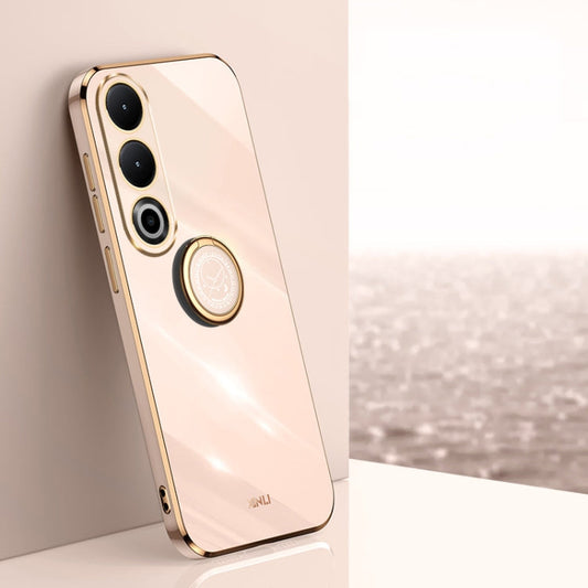 Pour OnePlus Ace 3V XINLI Coque de téléphone en TPU électrolytique 6D à bords droits avec support de bague (Rose)