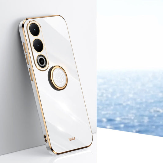 Pour l'étui de téléphone en TPU électrolytique 6D à bord droit XINLI pour OnePlus Ace 3V avec support annulaire (blanc)