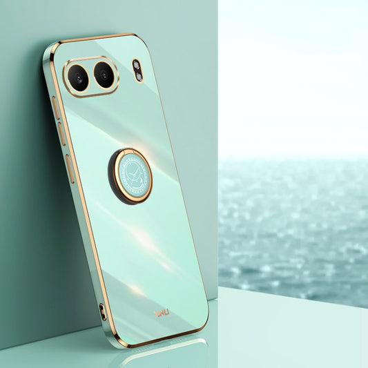 For OnePlus Nord 4 XINLI Straight Edge 6D Electroplate TPU Phone Case with Ring Holder(Mint Green)